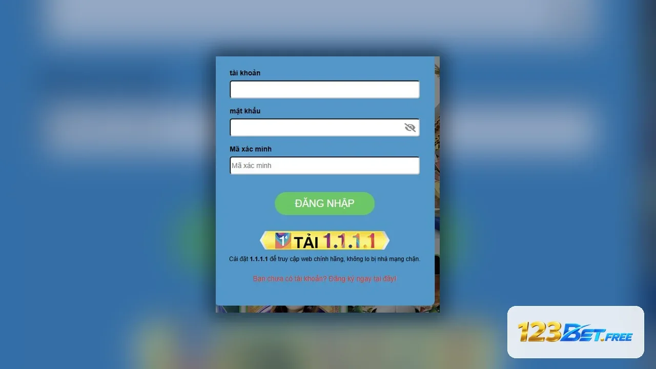 Biểu mẫu đăng nhập tài khoản 123BET Free