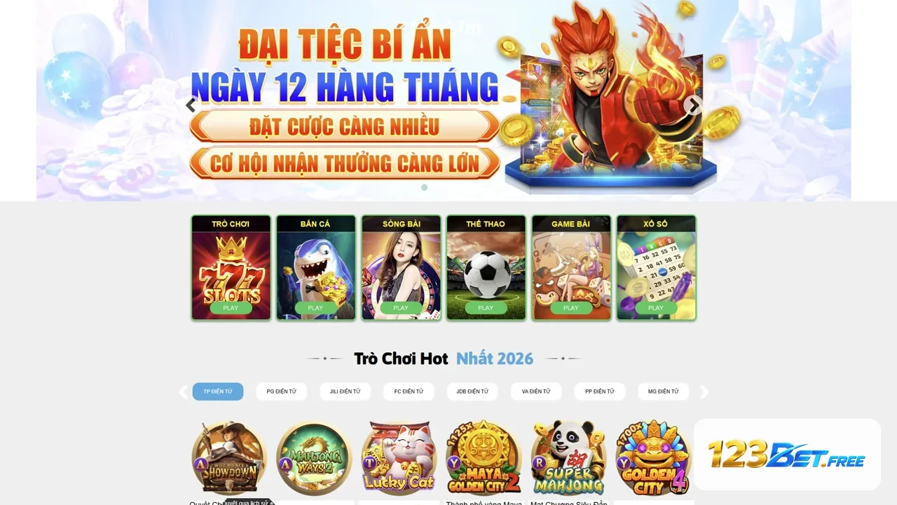 Giao diện trang chủ 123BET Free
